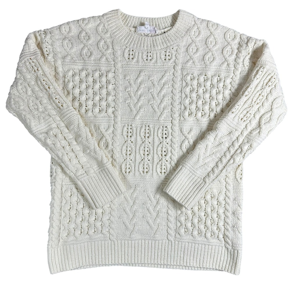 Hazel Moon Womens Cream Chenille Cable Knit Sweater Crewneck Small Ivory